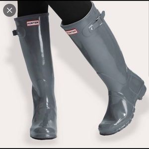 Hunter Original Tall Gloss Rain Boot - Gray great condition